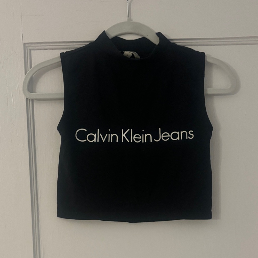 Calvin Klein Jeans Black cropped mock neck Tank Top